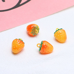 Orange Opaque Resin Imitation Fruit Pendants, Strawberry Charms, Orange, 18x13mm