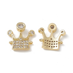 Real 18K Gold Plated Brass Pave Clear Cubic Zirconia Connector Charms, Crown Links, Real 18K Gold Plated, 16.5x15.5x3.5mm, Hole: 1mm