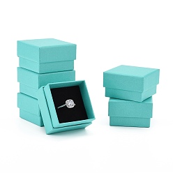 Turquoise Moyen Boîte-cadeau en carton coffrets de bijoux, Pour la bague, boucle, avec une éponge noire à l'intérieur, carrée, turquoise moyen, 5x5x3.2 cm