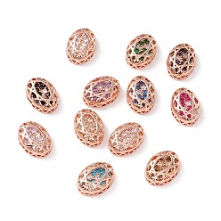 Mixed Color Eco-friendly Brass Micro Pave Cubic Zirconia Multi-strand Links, Rack Plating, Cadmium Free & Lead Free, Oval, Rose Gold, Mixed Color, 14x10x5mm, Hole: 1.2mm