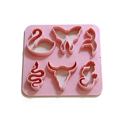 Pink Outils de pâte à modeler en plastique, coupe-pâte d'argile, les moules, outils de modélisation, jouets en argile à modeler pour enfants, cygne/serpent/papillon, rose, 10x10 cm