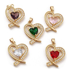 Mixed Color Brass Rhinestone Pendants, with Glass, Golden Tone Heart Charms, Mixed Color, 24x18.5x6.5mm, Hole: 5x2.5mm
