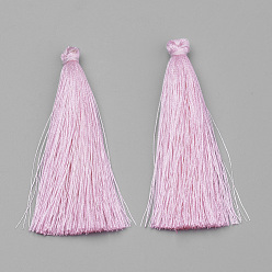 Бледно-Розовый Нейлон кисточкой большие украшения кулон, розовый жемчуг, 65~70x8~10 мм