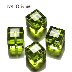 Vert Jaune Imitations de perles de cristal autrichien, grade de aaa, facette, cube, vert jaune, 4x4x4 mm (taille dans la plage d'erreur de 0.5~1 mm), Trou: 0.7~0.9mm