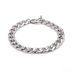 Stainless Steel Color 304 Stainless Steel Curb Chains Bracelets, Couple Bracelets for Men, Stainless Steel Color, 9-1/8 inch(23cm)