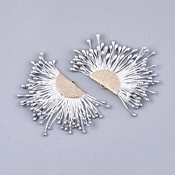 Gris Clair Décorations pendentif gland en polycoton (polyester coton), avec mousse et laiton, fan, or, gris clair, 40~45x64~68x3mm, Trou: 1.2x2mm