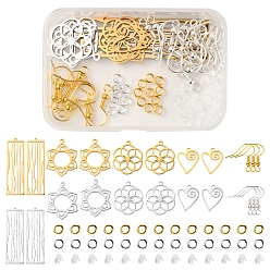 Mixed Color DIY Filigree Earring Making Kit, Including Flower & Rectangle & Heart 201 Stainless Steel Pendants, Brass Earring Hooks & Jump Ring, Plastic Ear Nuts, Mixed Color, 146Pcs/box