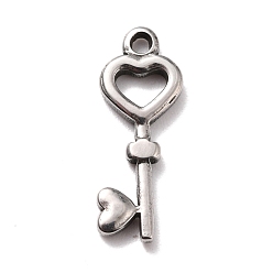 Stainless Steel Color 304 Stainless Steel Pendants, Key, Stainless Steel Color, 20x7.5x2mm, Hole: 1.5mm