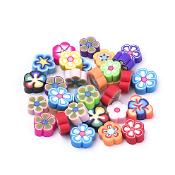 Mixed Color Handmade Polymer Clay Cabochons, Flower, Mixed Color, 8~12x8~12x4mm, 100pcs/bag