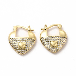 Золотой Серьги-кольца в форме сердца из прозрачного кубического циркония, украшения из латуни для женщин, золотые, 20x17.5x5 мм, штифты : 1x0.7 мм