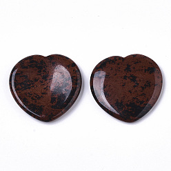 Obsidienne Acajou Pierre de souci de pouce d'obsidienne d'acajou naturel, pierres de paume de poche, pour guérir le soulagement du stress reiki, forme de coeur, 39~40x39~40x5~6mm