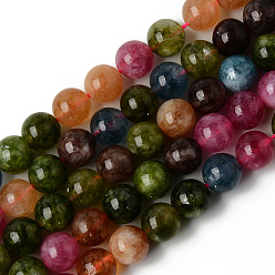 Mixed Color Natural Quartz Beads Strands, Dyed & Heated, Imitation Tourmaline, Round, Mixed Color, 8~8.5mm, Hole: 1.2mm, about 47pcs/strand, 14.96 inch(38cm)