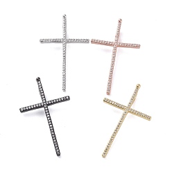 Mixed Color Brass Micro Pave Cubic Zirconia Pendants, Cross, Clear, Mixed Color, 37x22.5x2mm, Hole: 1.5x4mm