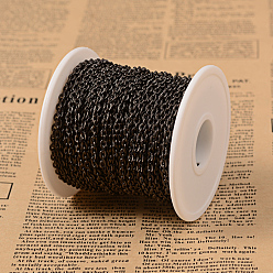 Electrophoresis Black 304 cadenas de cable con textura de acero inoxidable, sin soldar, con carrete, electroforesis negro, 4x3x0.8 mm, aproximadamente 32.8 pies (10 m) / rollo