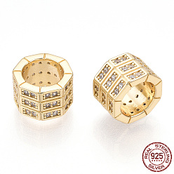 Real 18K Gold Plated 925 Sterling Silver Micro Pave Cubic Zirconia Beads, Octagon Column, Nickel Free, Real 18K Gold Plated, 9x9x6mm, Hole: 6mm