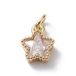 Real 18K Gold Plated Rack Plating Brass Micro Pave Cubic Zirconia Charms, Long-Lasting Plated, Cadmium & Lead Free, Star Charm, with Jump Ring, Real 18K Gold Plated, 9.5x7x3.5mm, Hole: 3mm