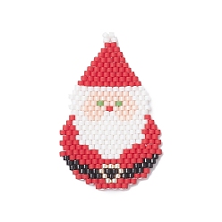 Red Handmade MIYUKI Japanese Seed Loom Pattern Seed Beads, Santa Claus Pendants for Christmas, Red, 42x27x1.7mm, Hole: 1.2mm