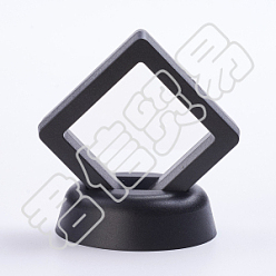 Black PandaHall Elite Plastic Frame Stands, with Transparent Membrane, 3D Floating Frame Display Holder, Coin Display Box, Rhombus, Black, 51x51x54mm