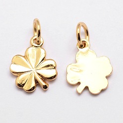 Real 18K Gold Plated Brass Charms, Clover, Cadmium Free & Nickel Free & Lead Free, Real 18K Gold Plated, 11x9x1mm, Hole: 3mm