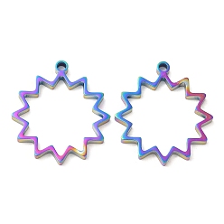 Rainbow Color 304 pendentifs étoiles à lunette arrière ouverte en acier inoxydable, pour diy uv résine, une résine époxy, Bijoux à fleurs pressées, couleur arc en ciel, 31x28x3mm, Trou: 2.2mm, diamètre intérieur: 24x24 mm