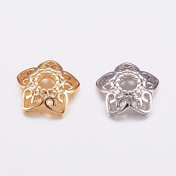 Mixed Color Brass Bead Caps, Long-Lasting Plated, 5-Petal, Cadmium Free & Lead Free, Mixed Color, 8x2mm, Hole: 1.5mm