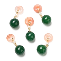 Real 14K Gold Plated Natural Green Agate Round Pendants, Donut Charms with Pearl and Brass Beads, Real 14K Gold Plated, 32.5mm, Hole: 4mm