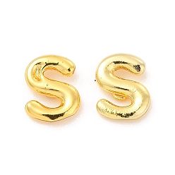 Letter S Boucles d'oreilles en laiton évidées avec lettre initiale pour femmes, réel 18 k plaqué or, sans plomb et sans cadmium, letter.s, 7x5.5x1.5mm, pin: 0.8 mm