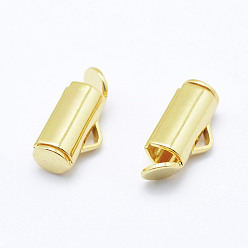 Real 18K Gold Plated Brass Slide On End Clasp Tubes, Slider End Caps, Real 18K Gold Plated, Cadmium Free & Nickel Free & Lead Free, 11.5x5.5x4mm, Hole: 1mm,  Inner Diameter: 2mm