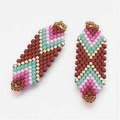 FireBrick MIYUKI & TOHO Handmade Japanese Seed Beads Links, Loom Pattern, FireBrick, 35x12x2mm, Hole: 1~2mm