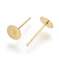 Real 24K Gold Plated 202 Stainless Steel Stud Earring Findings, with 304 Stainless Steel Pins, Real 24k Gold Plated, 12x6mm, Pin: 0.7mm