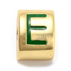 Letter E Brass Enamel Beads, Real 18K Gold Plated, Long-Lasting Plated, Lead Free & Cadmium Free, Half Round, Letter E, 11x8x8mm, Hole: 2.7mm