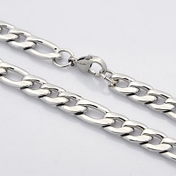 Stainless Steel Color Trendy Unisex 304 Stainless Steel Curb Chain Twisted Chain Necklaces, with Lobster Clasps, Stainless Steel Color, 21.65 inch(55cm), 9mm