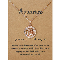 Aquarius Alloy Constellation Pendant Necklaces, Golden, Aquarius, 17.13 inch(43.5cm)