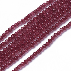 Dark Red Natural Jade Beads Strands, Faceted, Round, Dark Red, 2~2.5x2mm, Hole: 0.2mm, about 167~181pcs/strand, 15.7~15.9 inch(40~40.5cm)