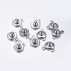 Stainless Steel Color 201 Stainless Steel Snap Clasps, Stainless Steel Color, 15x9x5mm, Hole: 1.5mm and 2mm