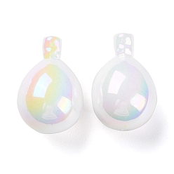 Blanc Uv perles acryliques plaqués, iridescent, larme, blanc, 26.5x18mm, Trou: 1.8mm