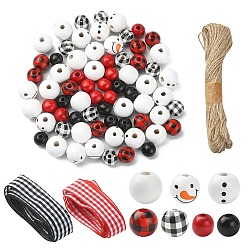 Mixed Color DIY Christmas Snowman Pendant Decoration Making Kit, Including Dyed Natural Wood Beads, Round, Jute String, Polyester Ribbon, for Arts Crafts, Mixed Color