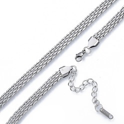 Platine 304 collier de chaînes en maille d'acier inoxydable pour hommes femmes, couleur inox, 15.75 pouce (40 cm)