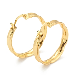 Настоящее золото 18K Изделия из латуни, серьги-кольца, плоско-круглые, реальный 18 k позолоченный, 33x33x5.5 мм, штифты : 0.5 мм