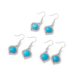 Synthetic Turquoise Deep Sky Blue Synthetic Turquoise Vase Dangle Earrings, Platinum Brass Jewelry for Women, 40mm, Pin: 0.5mm