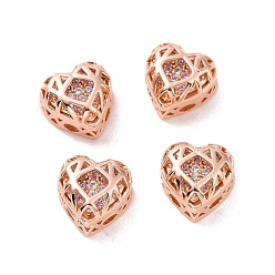 Thistle Eco-friendly Brass Cubic Zirconia Multi-Strand Links, Nickel Free, Cadmium Free & Lead Free, Heart, Rose Gold, Thistle, 8x8x5mm, Hole: 1.2mm