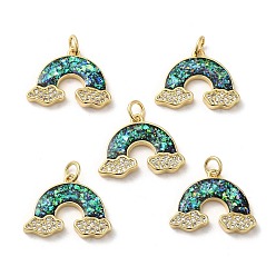 Real 18K Gold Plated Rack Plating Brass Micro Pave Cubic Zirconia with Synthetic Opal Pendants, with Jump Ring, Lead Free & Cadmium Free, Long-Lasting Plated, Rainbow, Real 18K Gold Plated, 15.5x20x2.6mm
