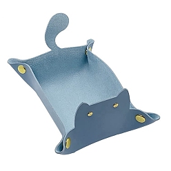 Cornflower Blue PU Leather Cat Tray, with Metal Bottons Storage Box, Cornflower Blue, 13x19.5x9.5cm