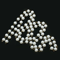 White Handmade Glass Pearl Beads Chains,with Glass Pearl Beads and Iron Eye Pin, Unwelded, Antique Bronze, White, 1000x8mm, about 76pcs/strand