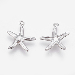 Stainless Steel Color 316 Surgical Stainless Steel Pendants, Starfish/Sea Stars, Stainless Steel Color, 18x15x2mm, Hole: 1mm