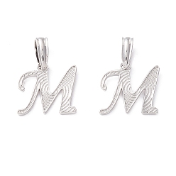 Letter M Rack Plating Eco-Friendly Brass Letter Pendants, Real Platinum Long-Lasting Plated, Cadmium Free & Lead Free, Letter.M, 14x15x1.4mm, Hole: 6.5x3.3mm