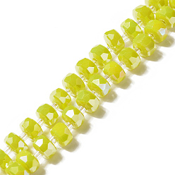 Jaune Chapelets de perles en verre, facette, plat rond, jaune, 8x5mm, Trou: 1.2mm, Environ 80 pcs/chapelet, 21.65 pouce (55 cm)