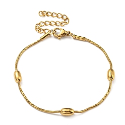 Golden Ion Plating(IP) 304 Stainless Steel Round Snake Chain Bracelet with Oval Beaded, Golden, 6-5/8 inch(16.8cm)