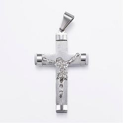 Stainless Steel Color 304 Stainless Steel Big Pendants, For Easter, Cross with Jesus, Stainless Steel Color, 58x36x6mm, Hole: 12x6.5mm