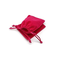 Crimson Velvet Storage Bag, Drawstring Bag, Rectangle, Crimson, 10x8cm